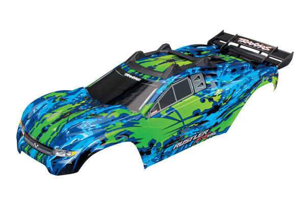 6717G Body, Rustler 4X4 VXL, green (painted, decals applied) (assembled with front &amp; rear body mounts and rear body support for clipless mounting)