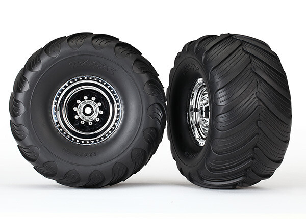 3663X Tires &amp; wheels, assembled, glued (chrome wheels, Terra Groove dual profile tires, foam inserts) (electric rear) (2)