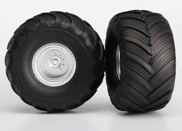 3663 Tires &amp; wheels, assembled, glued (satin chrome wheels, Terra Groove dual profile tires, foam inserts) (electric rear) (2)