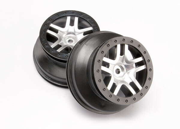 6872 Wheels, SCT Split-Spoke, satin chrome, black beadlock style, dual profile (2.2&quot; outer 3.0&quot; inner) (4WD front/rear, 2WD rear only) (2)