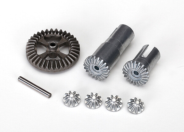 7579X Gear set, differential, metal (output gears (2)/ spider gears (4)/ ring gear, 35T (1)/ 2x14.8mm pin (1))