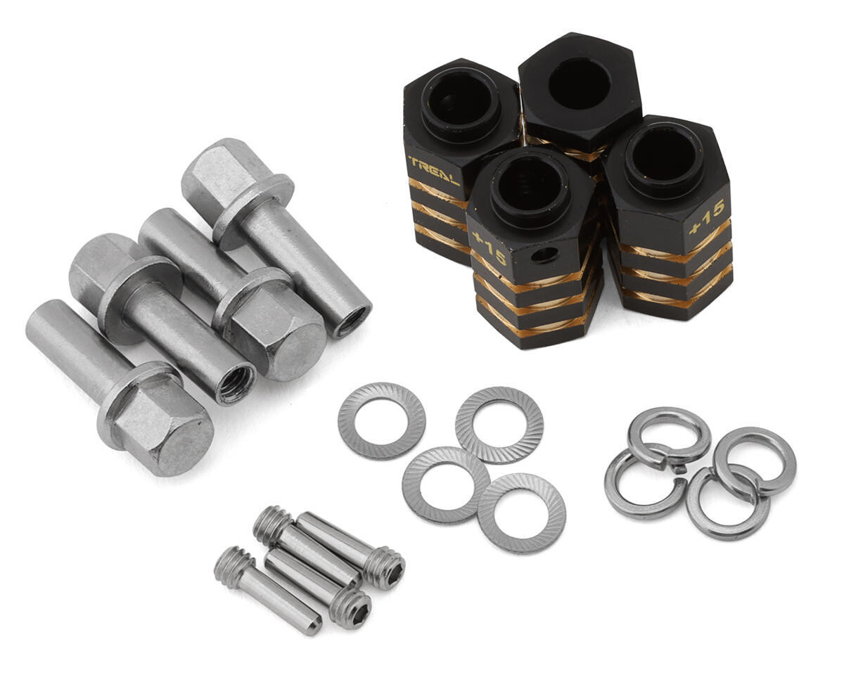 TLHTTRX4-21 Treal Hobby Traxxas TRX-4 Brass Extended Hex Hubs (Black) (4) (+15mm)