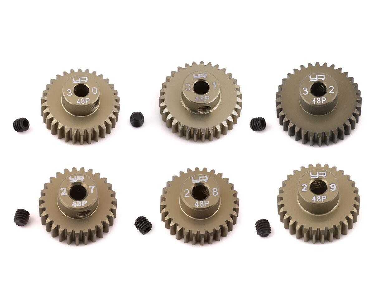 YEA-MG-48027-032  Yeah Racing Hard Coated 48P Aluminum Pinion Gear Set (27, 28, 29, 30, 31, 32T) (3.17mm Bore)