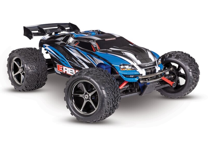 71054-8-BLUE E-Revo Fully assembled, Ready-To-Race, with TQ 2.4 GHz radio system, Titan 12T 550 motor, XL-2.5 electronic speed control, 7.2 volt NiMH iD battery, 2-amp USB-C fast charger, and pre-pain