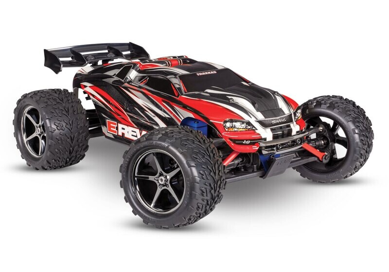 71054-8-RED 1/16 E-Revo   Fully assembled, Ready-To-Race, with TQ 2.4 GHz radio system, Titan 12T 550 motor, XL-2.5 electronic speed control, 7.2 volt NiMH iD battery, 2-amp USB-C fast charger, and pr