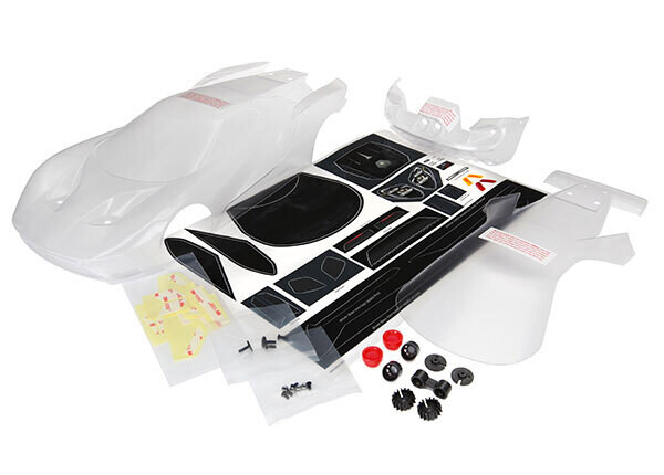 8311 Body, Ford GT (clear, requires painting)/ decal sheet (includes tail lights, exhaust tips, &amp; mounting hardware)