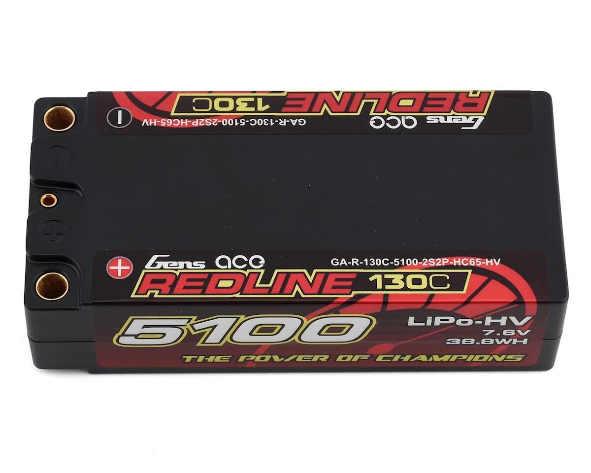 GEA51002S13D5 Gens Ace Redline 2S Shorty LiHV LiPo Battery 130C w/5mm Bullets (7.6V/5100mAh)