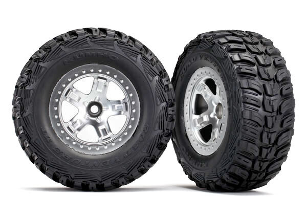 5881X Tire &amp; wheel assy, glued (SCT satin chrome, beadlock style wheels, Kumho tires, foam inserts) (2) (2WD front only)