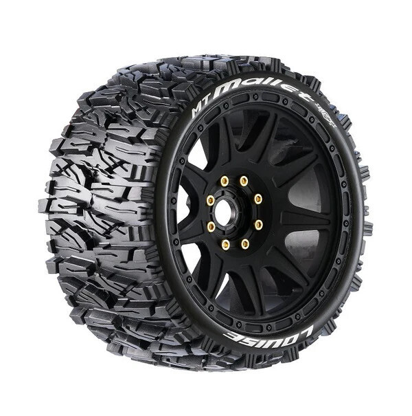 LOULT3355SB Louise R/C - MT-Mallet Speed 1/8 Monster Truck Tires, 0&quot; &amp; 1/2&quot; Offset, 17mm Removable Hex on Black Rim, Soft (2)