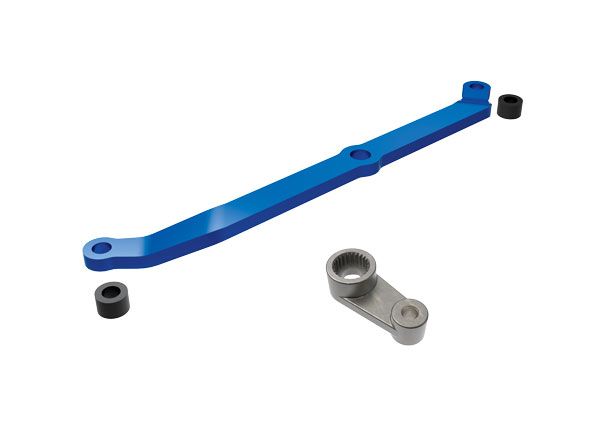 9748-BLUE  Steering link, TRX4M, 6061-T6 aluminum (blue-anodized)/ servo horn, metal/ spacers (2)/ 3x6mm CCS (with threadlock) (1)/ 2.5x7mm SS (with threadlock) (1)