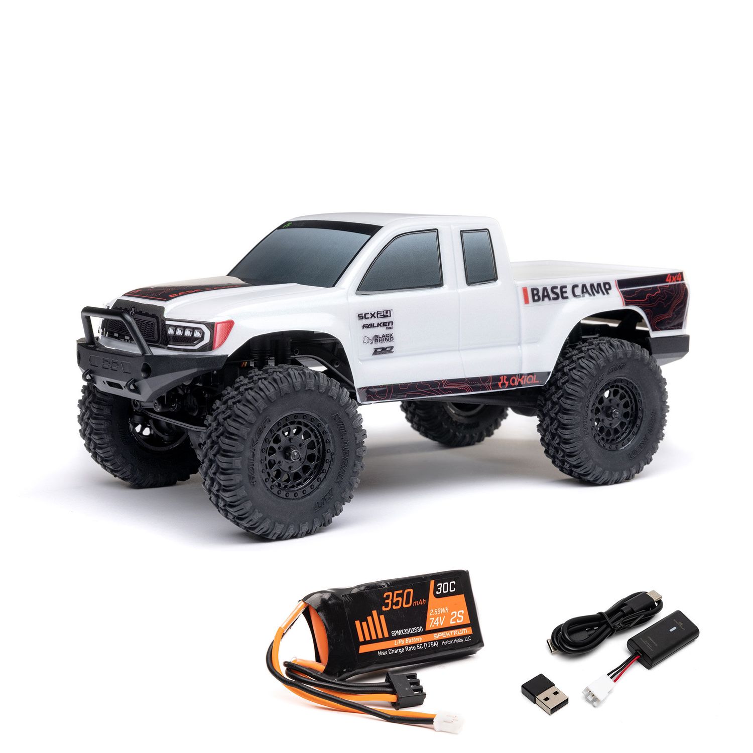 AXI-1219T1 White 1/24 SCX24 Base Camp 4WD Rock Crawler Brushed RTR with Battery &amp; Charger