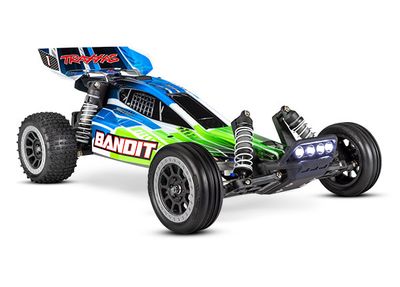 24254-8-GRN Bandit: Fully assembled, waterproof, Ready-To-Race, with TQ 2.4 GHz radio system, XL-5® Electronic Speed Control, 8.4 V NiMH 3000 mAh Power Cell™ battery, 4-amp USB-C fast charger, and Pro