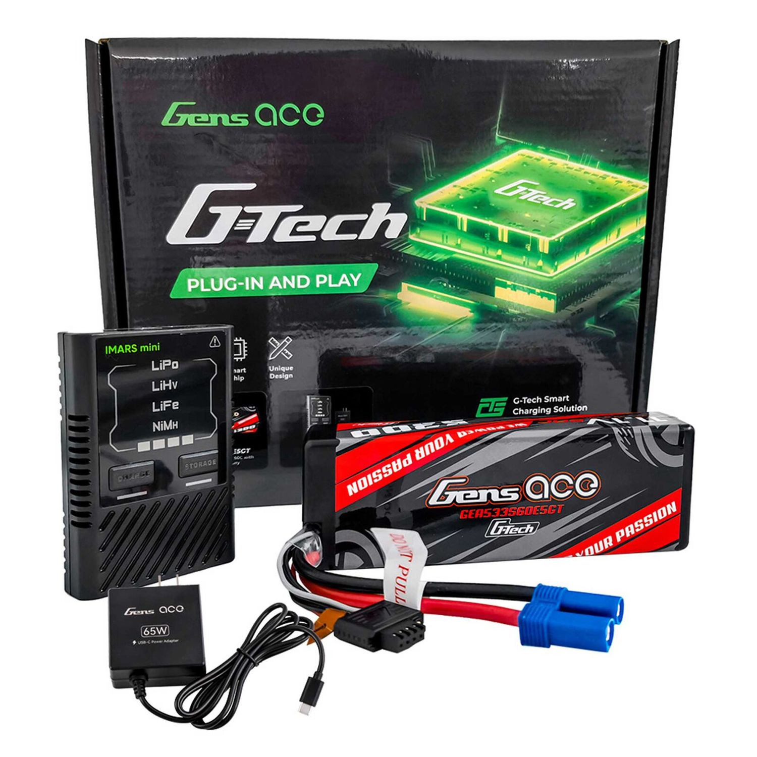 GEA60W3S5360GT G-Tech Bundle: 5300mAh 3S 60C hardcase EC5 + iMars Mini charger