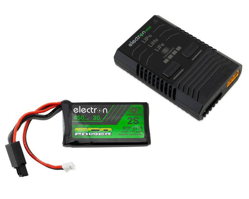 ECP-1008 EcoPower Intelligent 2S 450mAh PH2.0 LiPo Battery/&quot;Electron Mini&quot; Charger Bundle (SCX24 &amp; Other Mini Crawlers)