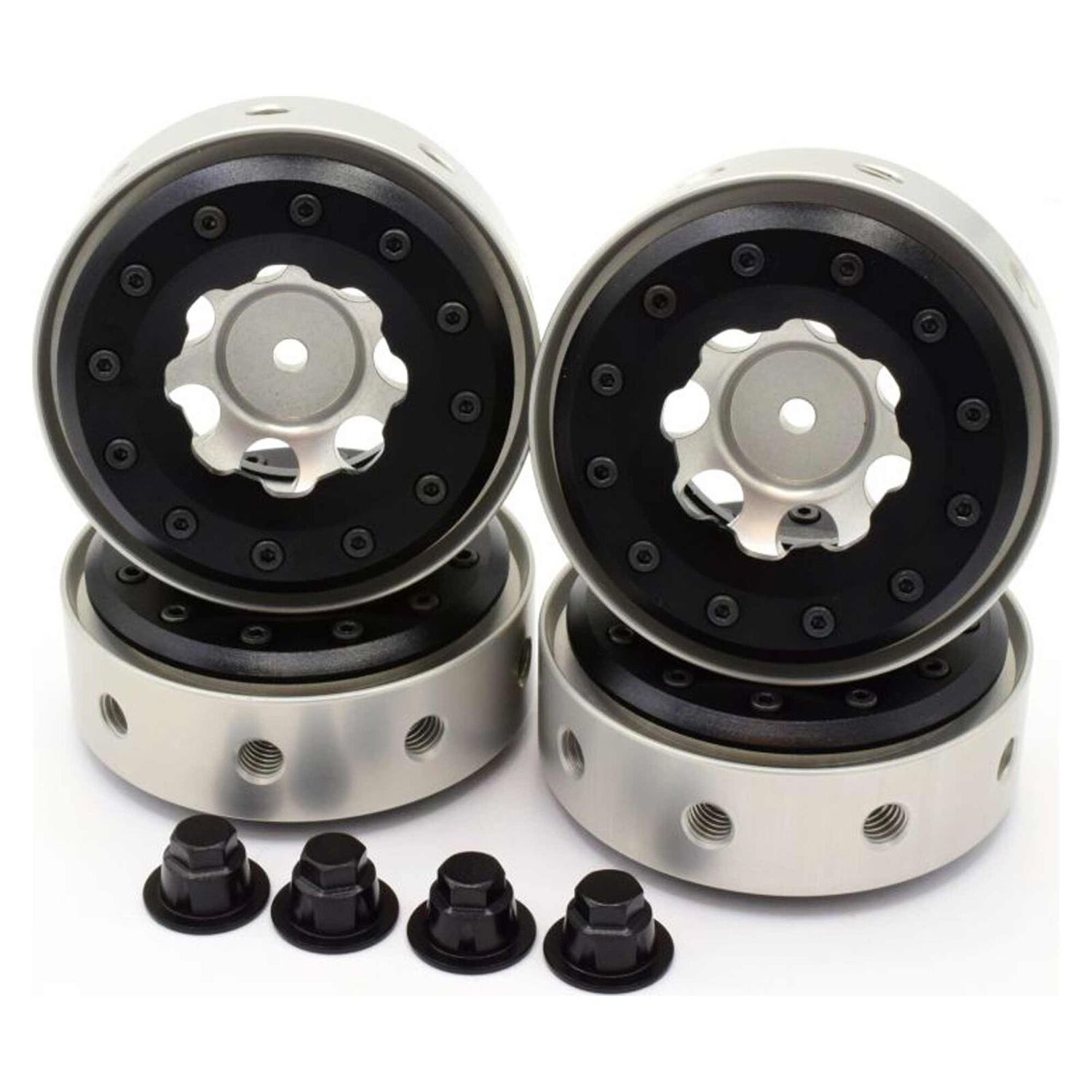 HRABLW198S08 Hot Racing Silver Beadlock 1.9 Rims Black Rings