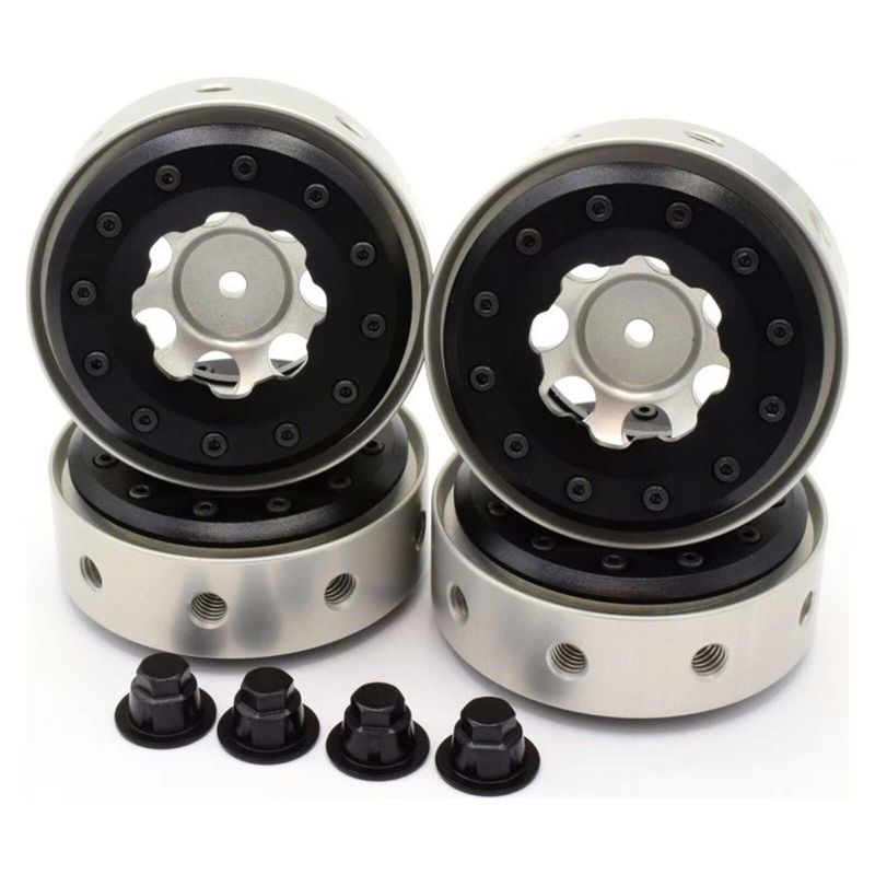 HRABLW198S08 Hot Racing Silver Beadlock 1.9 Rims Black Rings