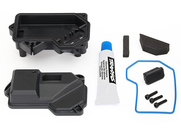 8324 Box, receiver (sealed)(steering servo mount)/ receiver cover/ access plug/ foam pads/ silicone grease/ 2.5x10 CS (3)