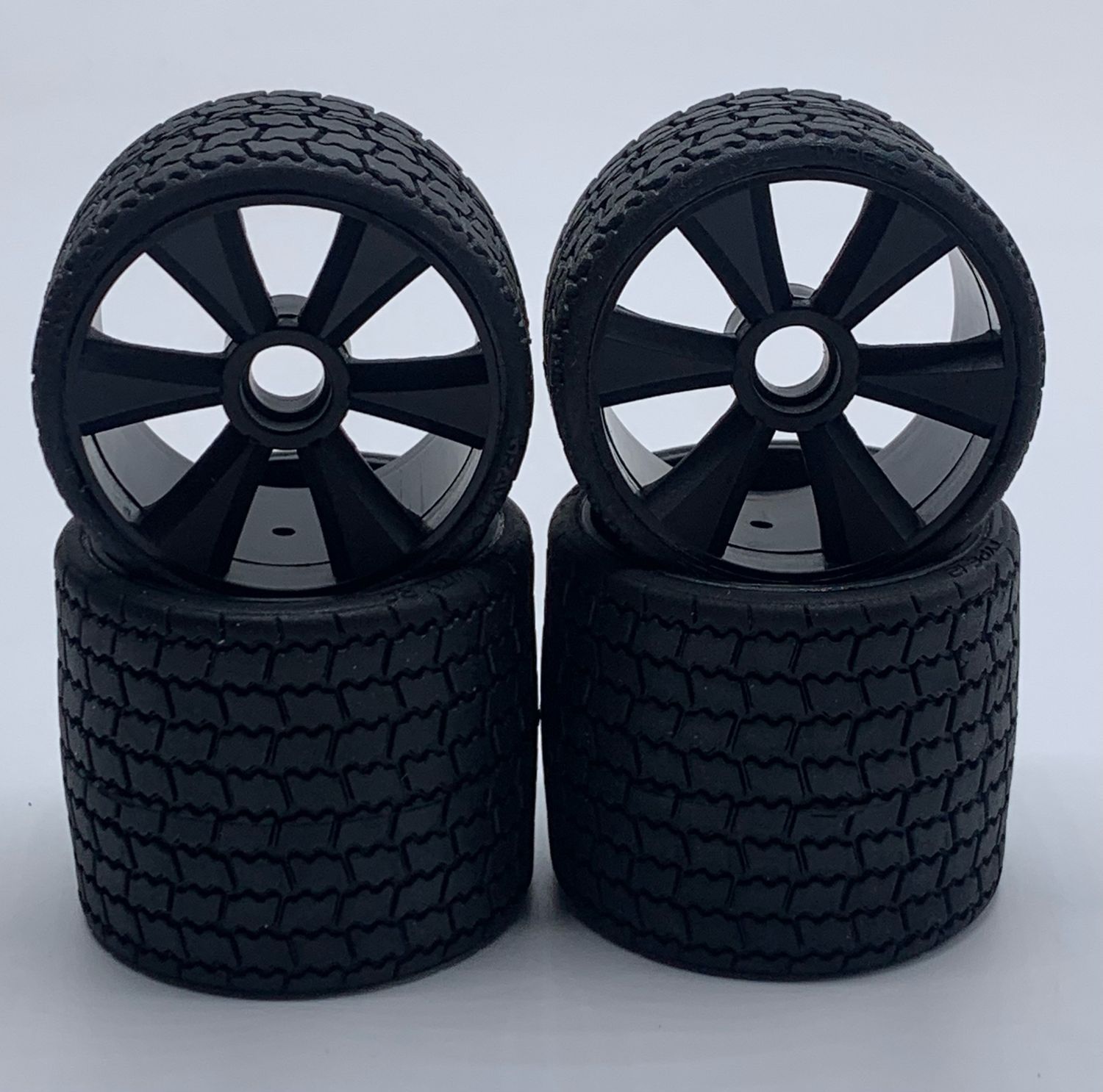 GRC142B GR12 12th scale rubber tires (4) black wheel, preglued
