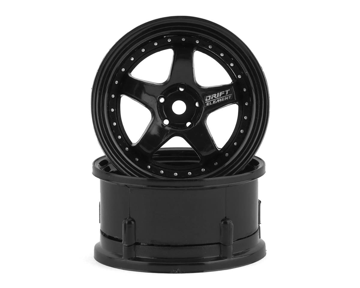 DSC-DE-006 DS Racing Drift Element 5 Spoke Drift Wheels (Triple Black w/Silver Rivets) (2) (Adjustable Offset) w/12mm Hex