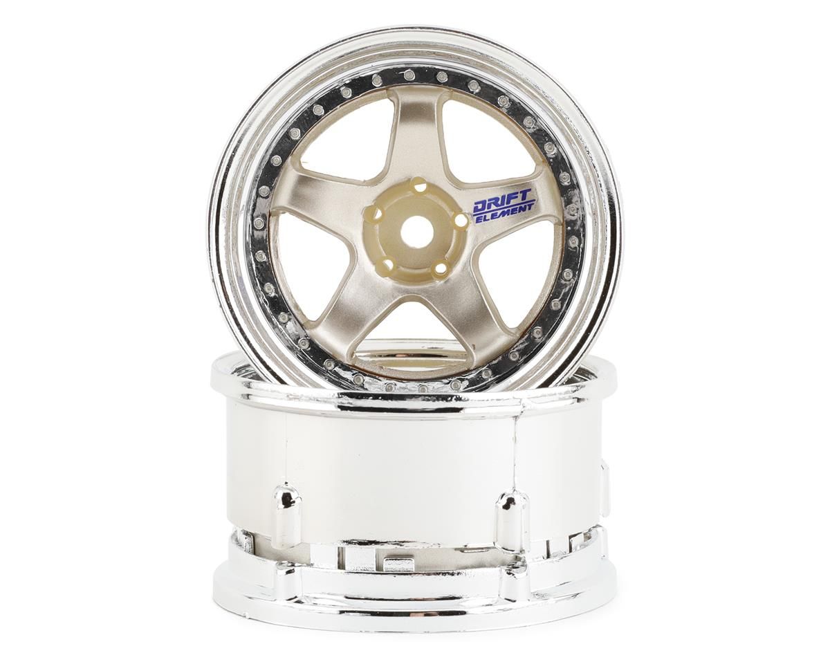 DSC-DE-015 DS Racing Drift Element 5 Spoke Drift Wheels (Gold &amp; Chrome) (2) (Adjustable Offset) w/12mm Hex