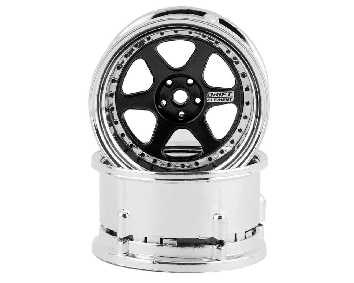 DSC-DE-212 DS Racing Drift Element 6 Spoke Drift Wheels (Black &amp; Chrome) (2) (Adjustable Offset) w/12mm Hex