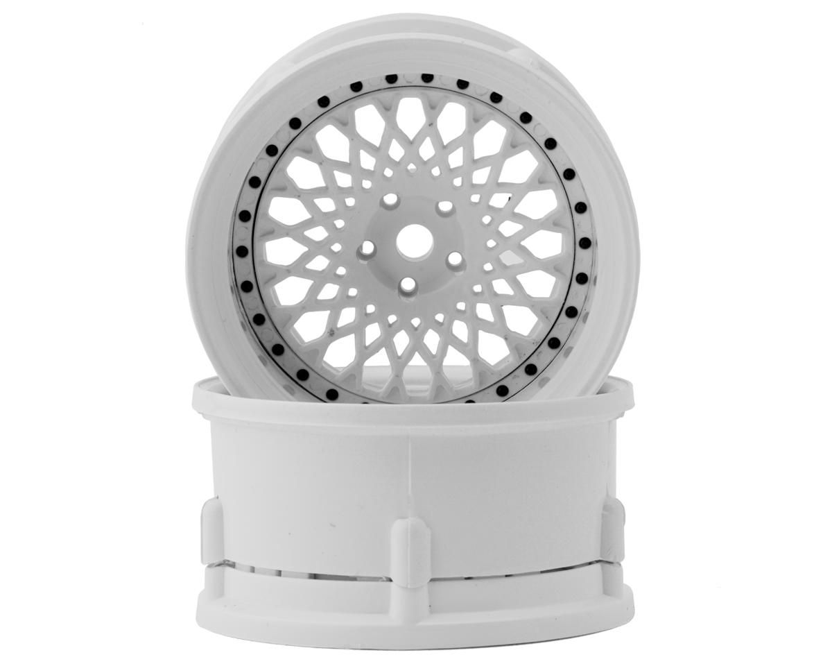 DSC-DE-302 DS Racing Drift Element Mesh Drift Wheels (Triple White w/Black Rivets) (2) (Adjustable Offset) w/12mm Hex