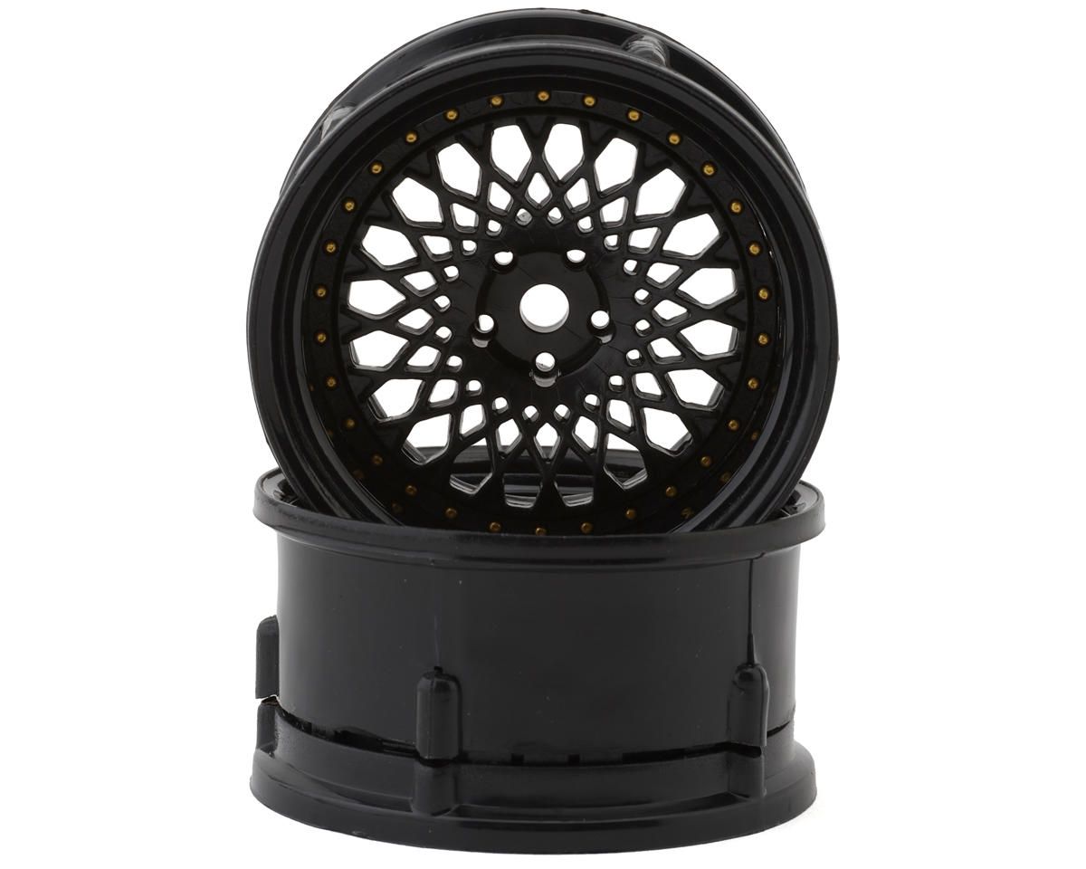 DSC-DE-307 DS Racing Drift Element Mesh Drift Wheels (Triple Black w/Gold Rivets) (2) (Adjustable Offset) w/12mm Hex