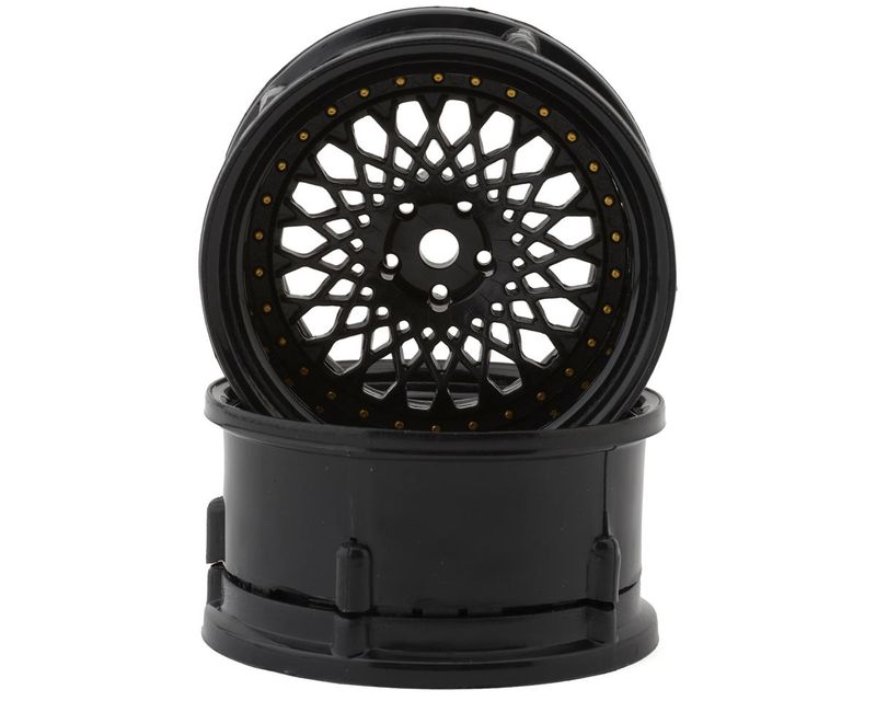 DSC-DE-307 DS Racing Drift Element Mesh Drift Wheels (Triple Black w/Gold Rivets) (2) (Adjustable Offset) w/12mm Hex
