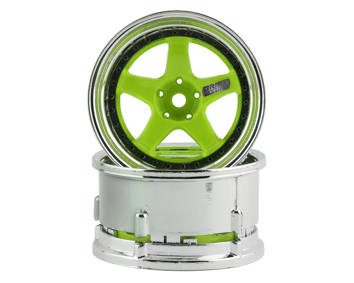DSC-DE-026 DS Racing Drift Element 5 Spoke Drift Wheels (Green Face/Chrome Lip/Black Rivet) (Adjustable Offset) w/12mm Hex