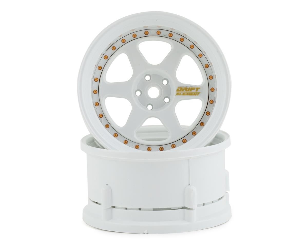 DSC-DE-204 DS Racing Drift Element 6 Spoke Drift Wheels (Triple White w/Gold Rivets) (2) (Adjustable Offset) w/12mm Hex
