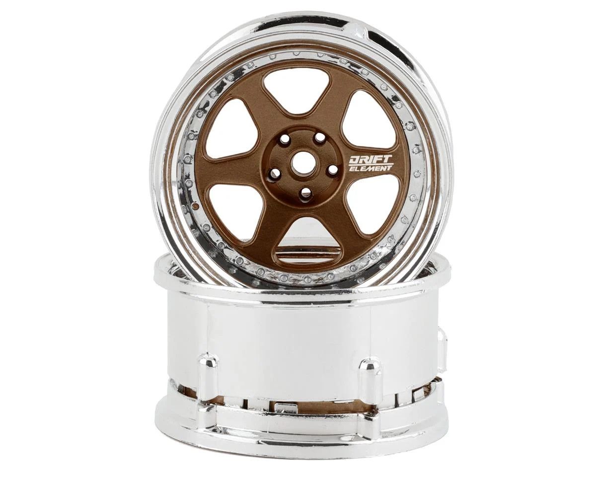 DSC-DE-221 DS Racing Drift Element 6 Spoke Drift Wheels (Bronze &amp; Chrome) (2) (Adjustable Offset) w/12mm Hex