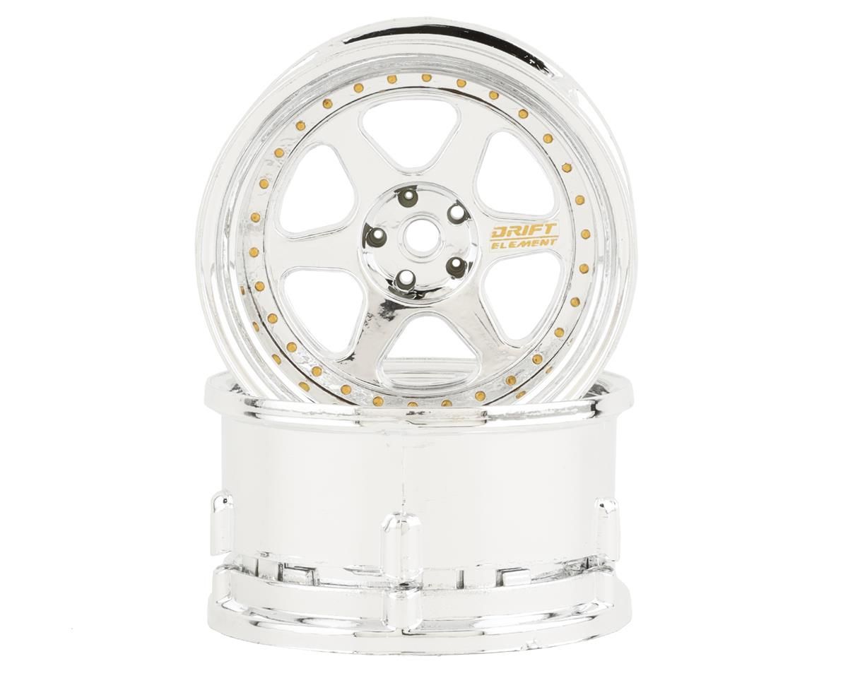 DSC-DE-209 DS Racing Drift Element 6 Spoke Drift Wheels (Triple Chrome w/Gold Rivets) (2) (Adjustable Offset) w/12mm Hex