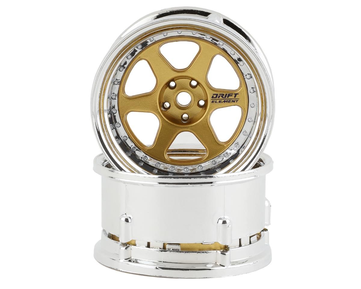 DSC-DE-217 DS Racing Drift Element 6 Spoke Drift Wheels (Gold &amp; Chrome) (2) (Adjustable Offset) w/12mm Hex