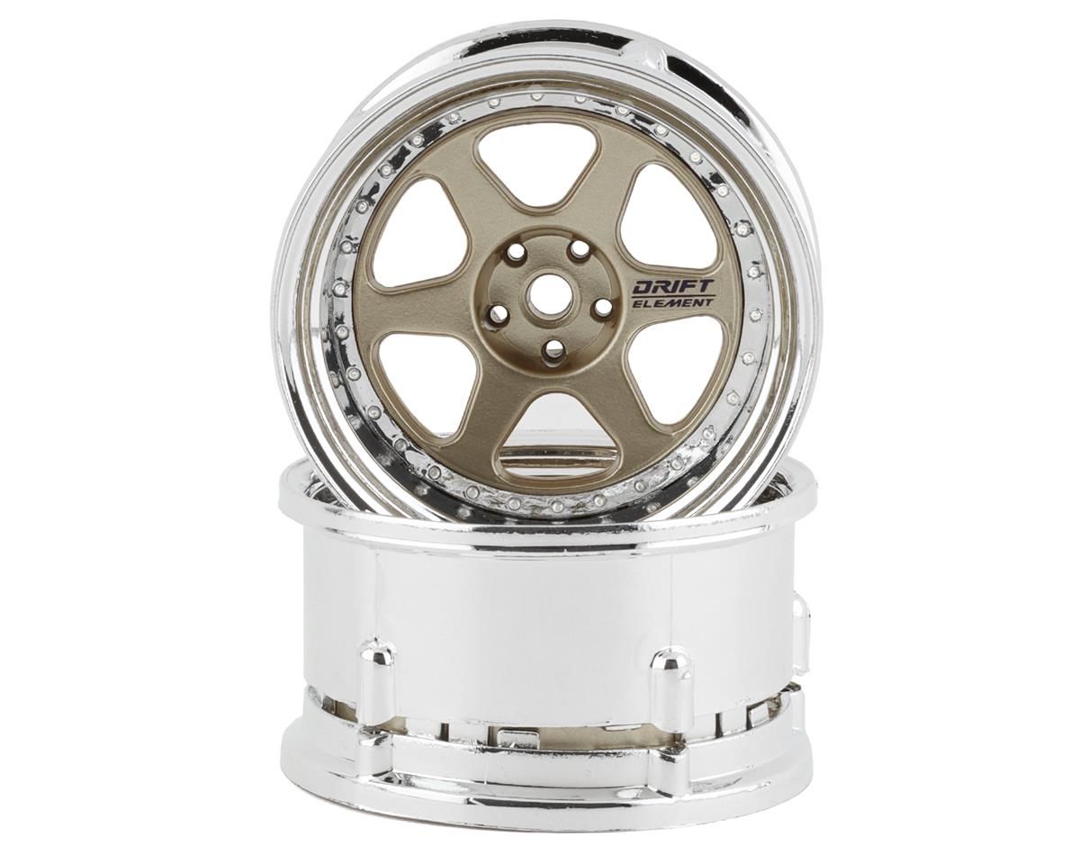 DSC-DE-215 DS Racing Drift Element 6 Spoke Drift Wheels (Gold &amp; Chrome) (2) (Adjustable Offset) w/12mm Hex