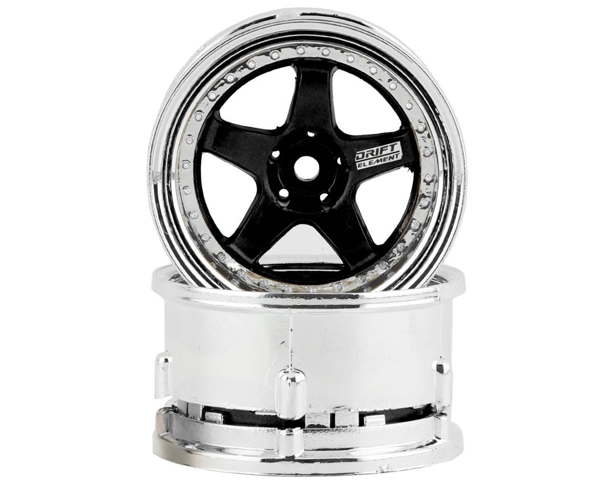 DSC-DE-012 DS Racing Drift Element 5 Spoke Drift Wheels (Black &amp; Chrome) (2) (Adjustable Offset) w/12mm Hex