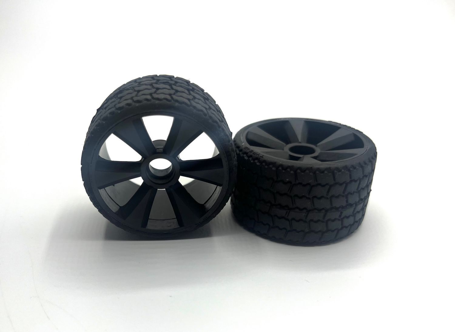 GRC142FB TYPE12 12th scale rubber tires, (FRONT PAIR) black wheel (2), pre glued