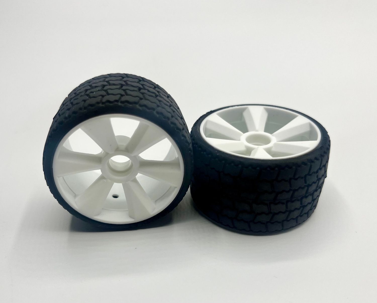 GRC142FW TYPE12 12th scale rubber tires, (FRONT PAIR) white wheel (2), pre glued