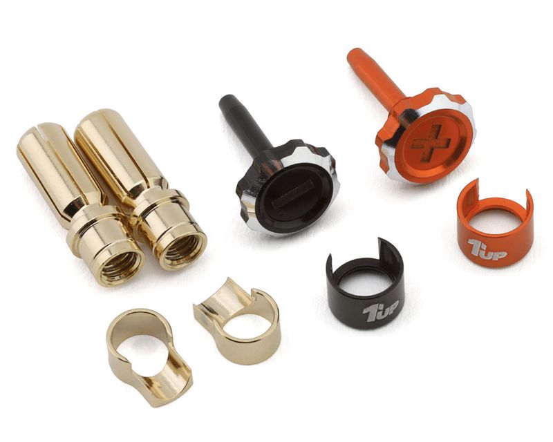 1UP190456 1UP Racing &quot;Lockdown&quot; Adjustable Bullet Plug Grips w/5mm Bullets (Orange/Black)