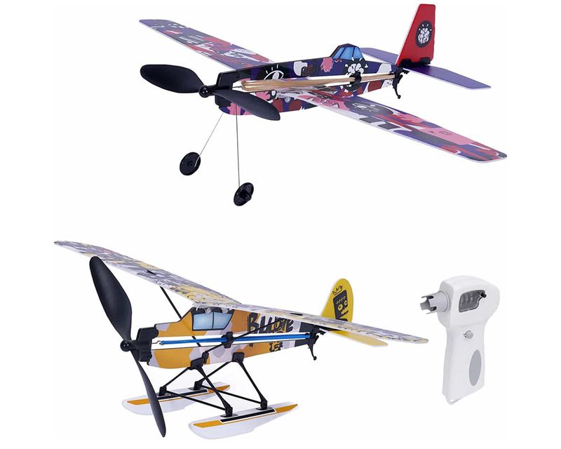 PYSXP04203 PlaySTEM Airplane Science Rubber Band Powered 3 n 1 Airplane Set w/Electric Rubber Band Winder