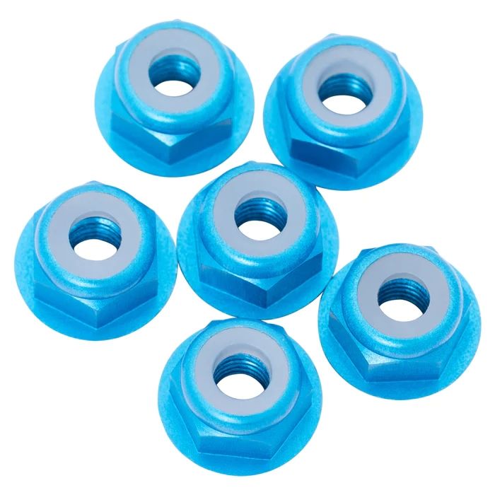 1UP870203 7075 Aluminum Flanged Locknuts M3, Bright Blue, 6pcs