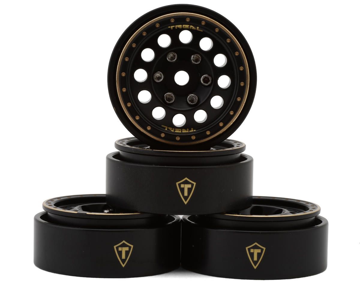 TLHTSCX24-140 Treal Hobby Type A 1.0&quot; 12-Hole Brass Beadlock Wheels (Black) (4) (40g)