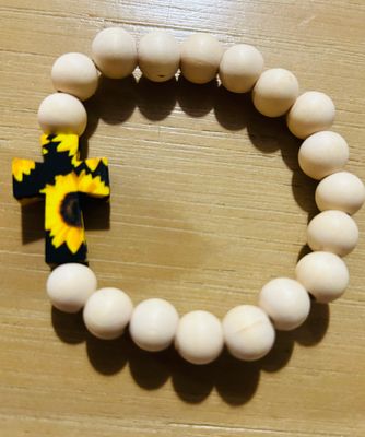 Sunflower Cross - Wood Beads Bracelet