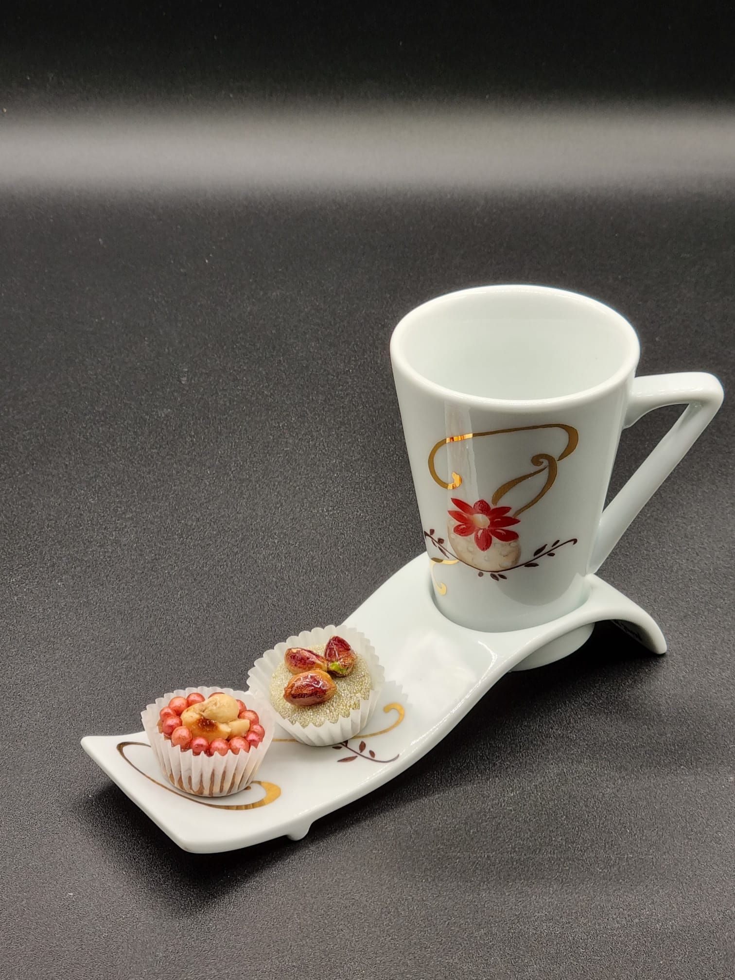 Tasse + dessous de tasse tiaré rouge