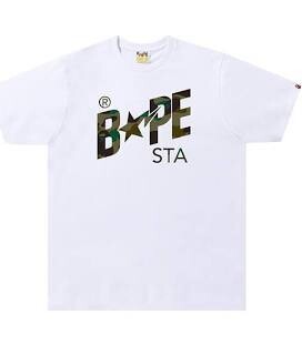 BAPE 1ST CAMO STA LOGO TEE WHITE/GREEN