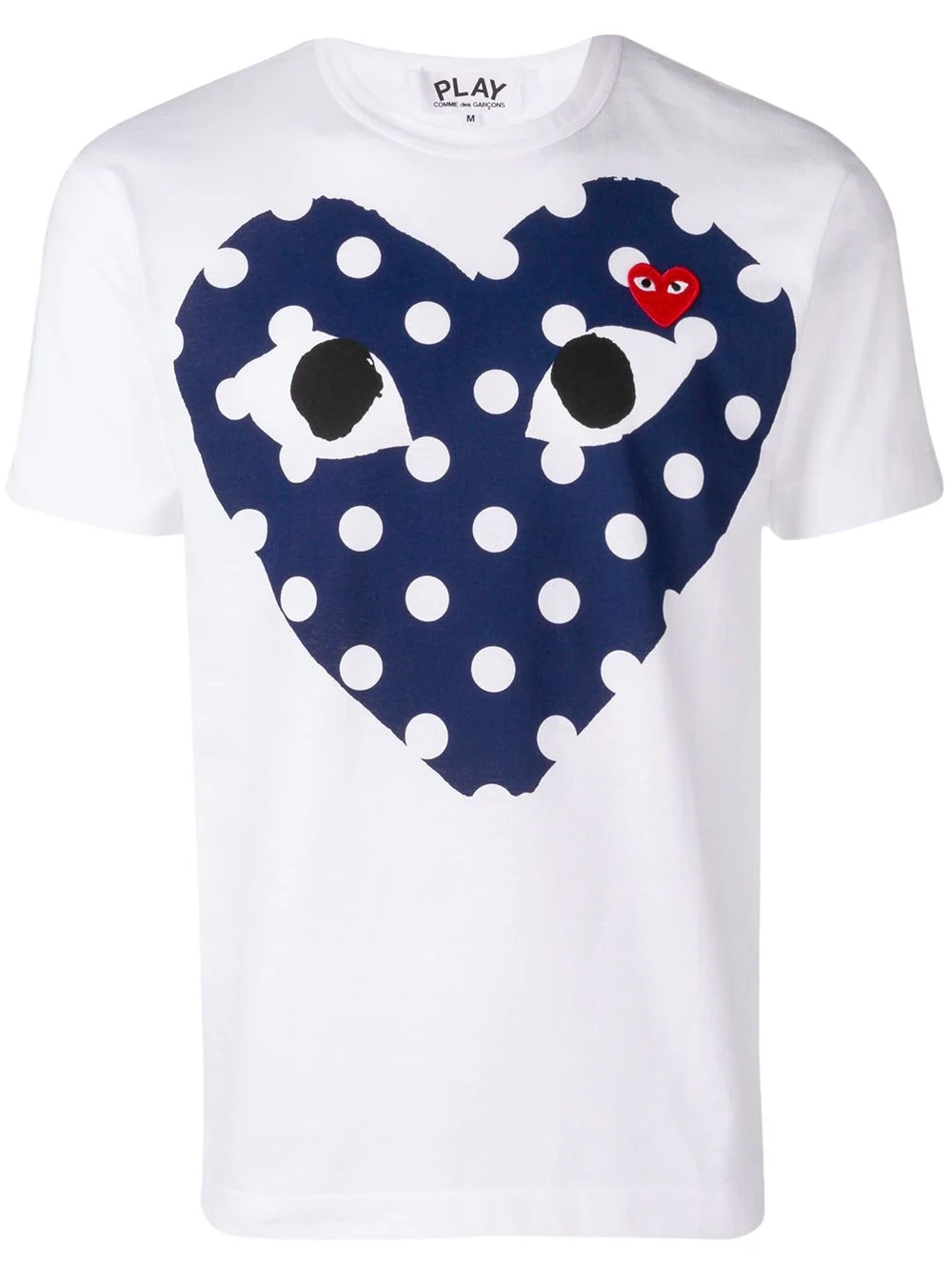 CDG WHITE TEE DOUBLE NAVY POLKA DOT