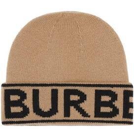 BURBERRY BEIGE CASHMERE LOGO BEANIE O/S