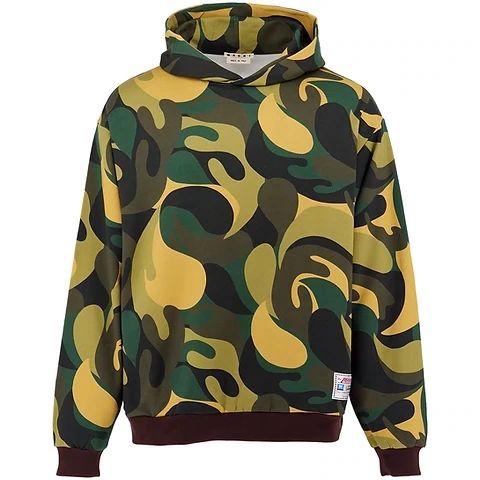 MARNI GREEN CAMOUFLAGE PRINT LOGO PATCH HOODIE