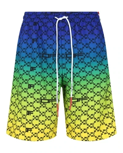 OFF-WHITE ALL OVER ARROW PRINTED GREEN/BLUE DRAWSTRING SHORTS