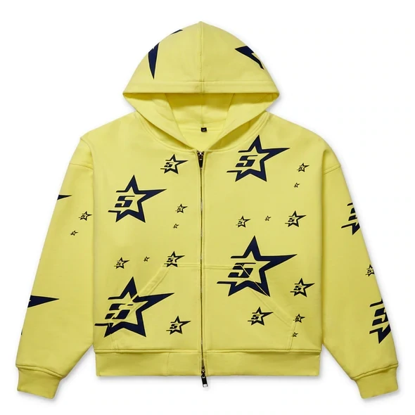 SP5DER YELLOW DOUBLE LAYER ZIP UP HOODIE