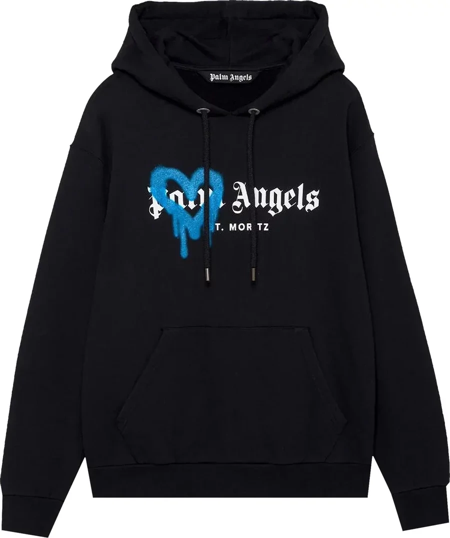 PALM ANGELS ST MORITZ SPRAYED HOODIE BLACK/BLUE